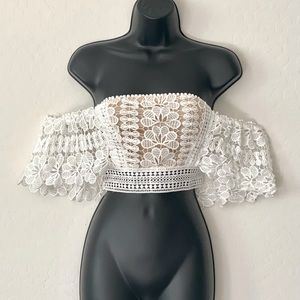 Off Shoulder Lace Overlay Top